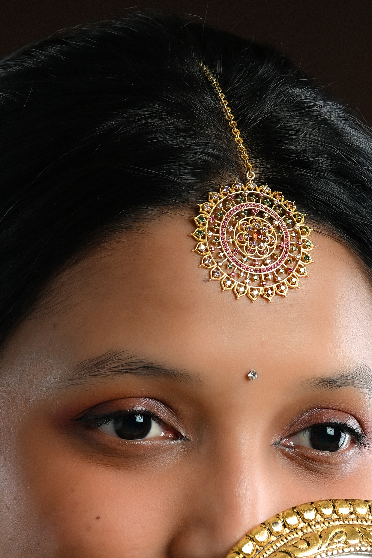 Gold Plated Imitation Stone & Faux Pearl Maang Tikka by Totapari at Pernia's Pop Up Shop