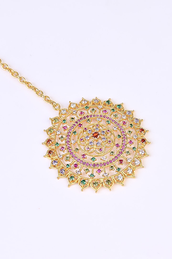 Gold Plated Imitation Stone & Faux Pearl Maang Tikka by Totapari at Pernia's Pop Up Shop