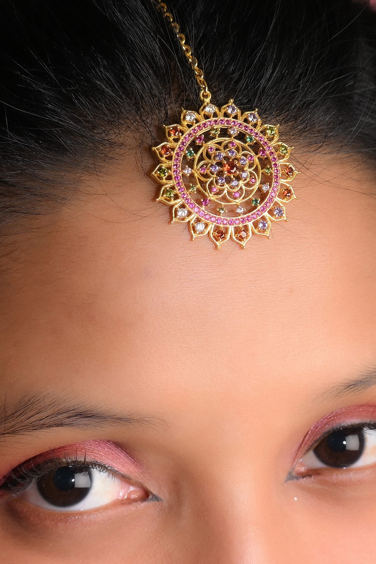 Gold Plated Imitation Stone & Faux Pearl Maang Tikka by Totapari at Pernia's Pop Up Shop
