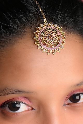 Gold Plated Imitation Stone & Faux Pearl Maang Tikka by Totapari