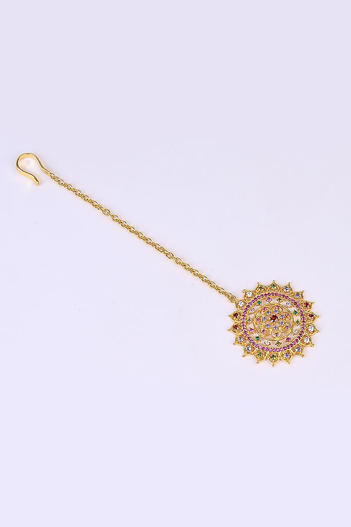 Gold Plated Imitation Stone & Faux Pearl Maang Tikka by Totapari at Pernia's Pop Up Shop