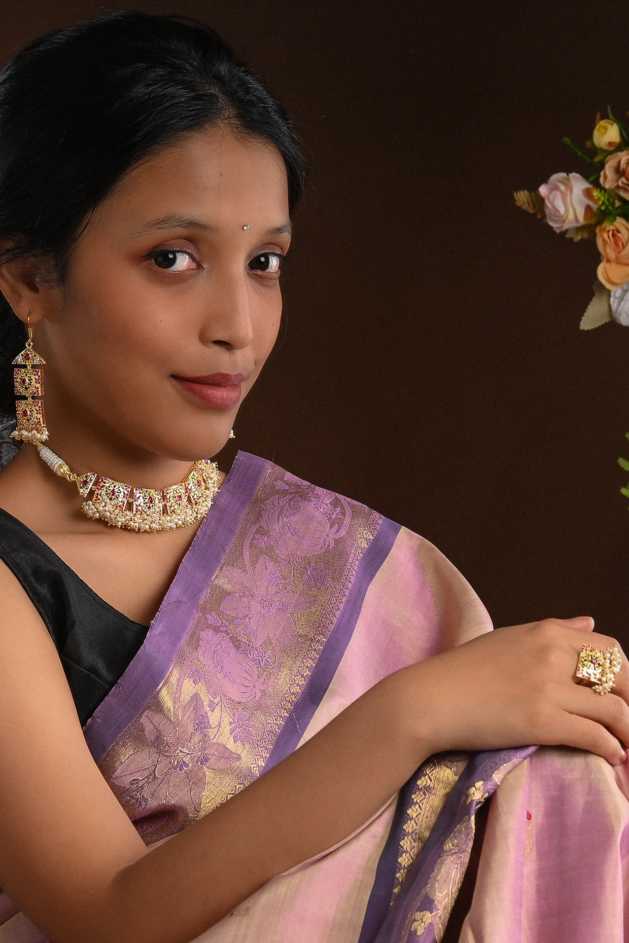Gold Plated Lab Created Stone & Pearl Choker Necklace Set by Totapari at Pernia's Pop Up Shop