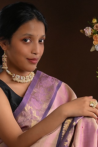Gold Plated Lab Created Stone & Pearl Choker Necklace Set by Totapari
