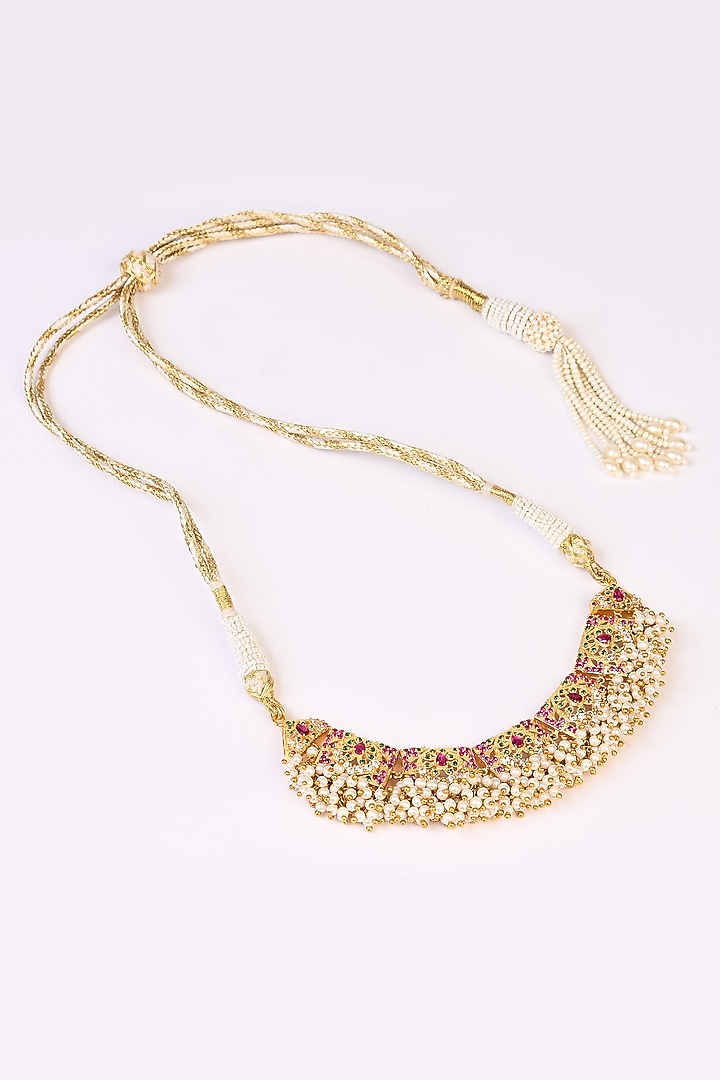 Gold Plated Lab Created Stone & Pearl Choker Necklace Set by Totapari at Pernia's Pop Up Shop