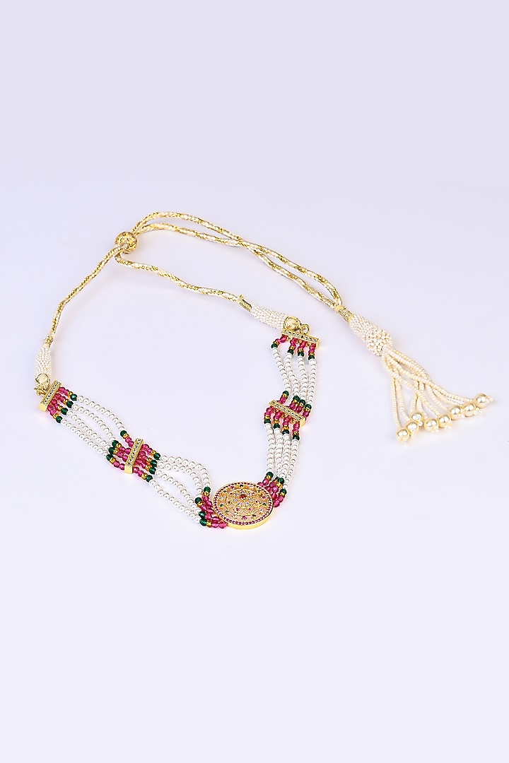 Gold Plated Lab Created Stone & Pearl Choker Necklace Set by Totapari at Pernia's Pop Up Shop