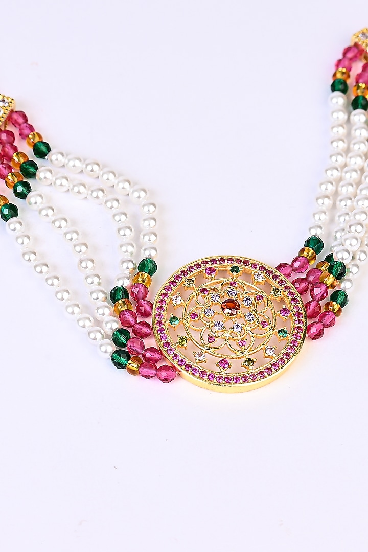 Gold Plated Lab Created Stone & Pearl Choker Necklace Set by Totapari at Pernia's Pop Up Shop