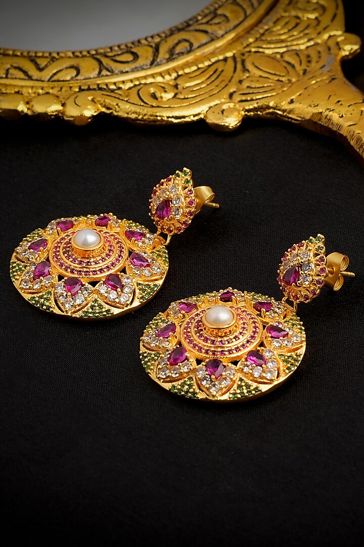 Gold Plated Lab Created Stone & Pearl Long Necklace Set by Totapari at Pernia's Pop Up Shop