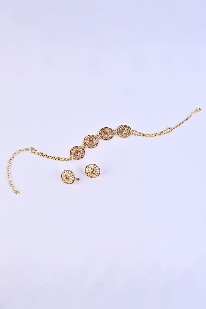 Gold Plated Lab Created Stone & Pearl Choker Necklace Set by Totapari at Pernia's Pop Up Shop