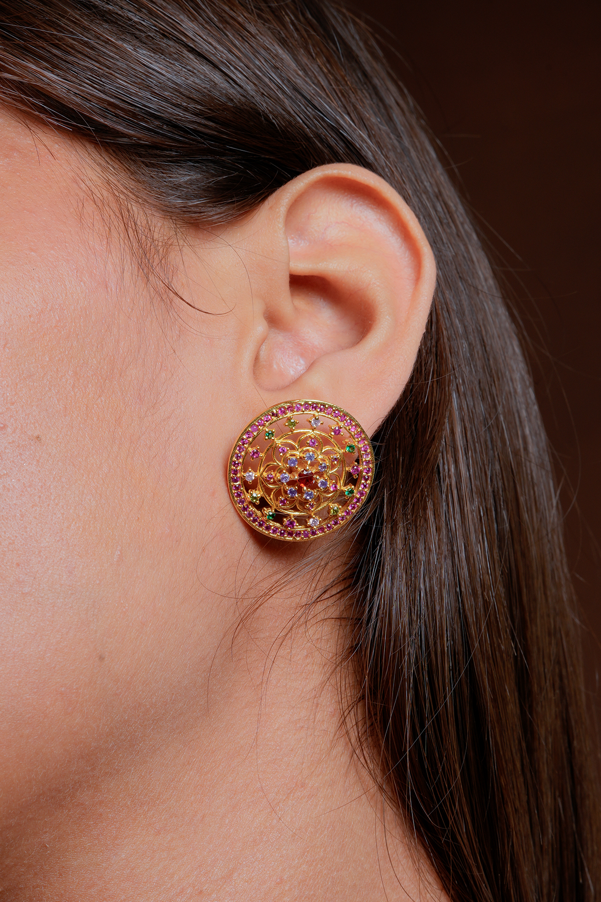 Gold Plated Lab Created Stone & Zircon Stud Earrings by Totapari at Pernia's Pop Up Shop