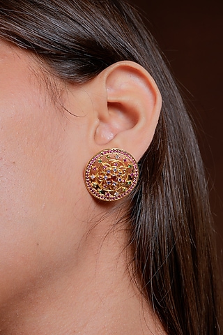 Gold Plated Lab Created Stone & Zircon Stud Earrings by Totapari