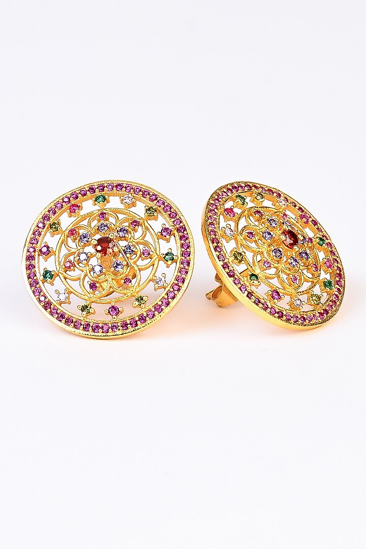 Gold Plated Lab Created Stone & Zircon Stud Earrings by Totapari at Pernia's Pop Up Shop