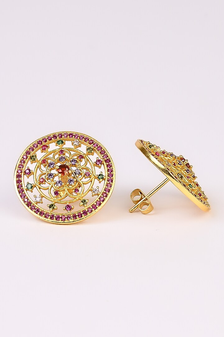 Gold Plated Lab Created Stone & Zircon Stud Earrings by Totapari at Pernia's Pop Up Shop