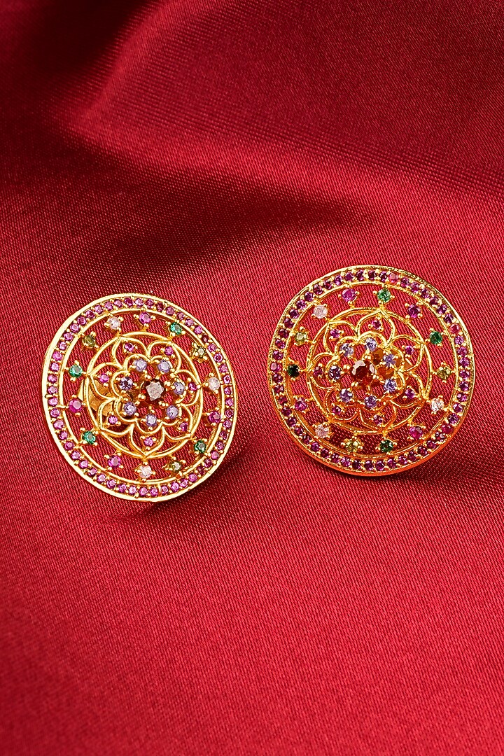 Gold Plated Lab Created Stone & Zircon Stud Earrings by Totapari at Pernia's Pop Up Shop