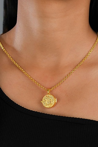 Gold Plated Bloodstone Aries Photo Locket Necklace by Totapari