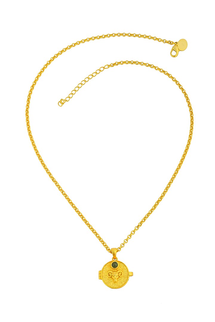 Gold Plated Bloodstone Aries Photo Locket Necklace by Totapari at Pernia's Pop Up Shop