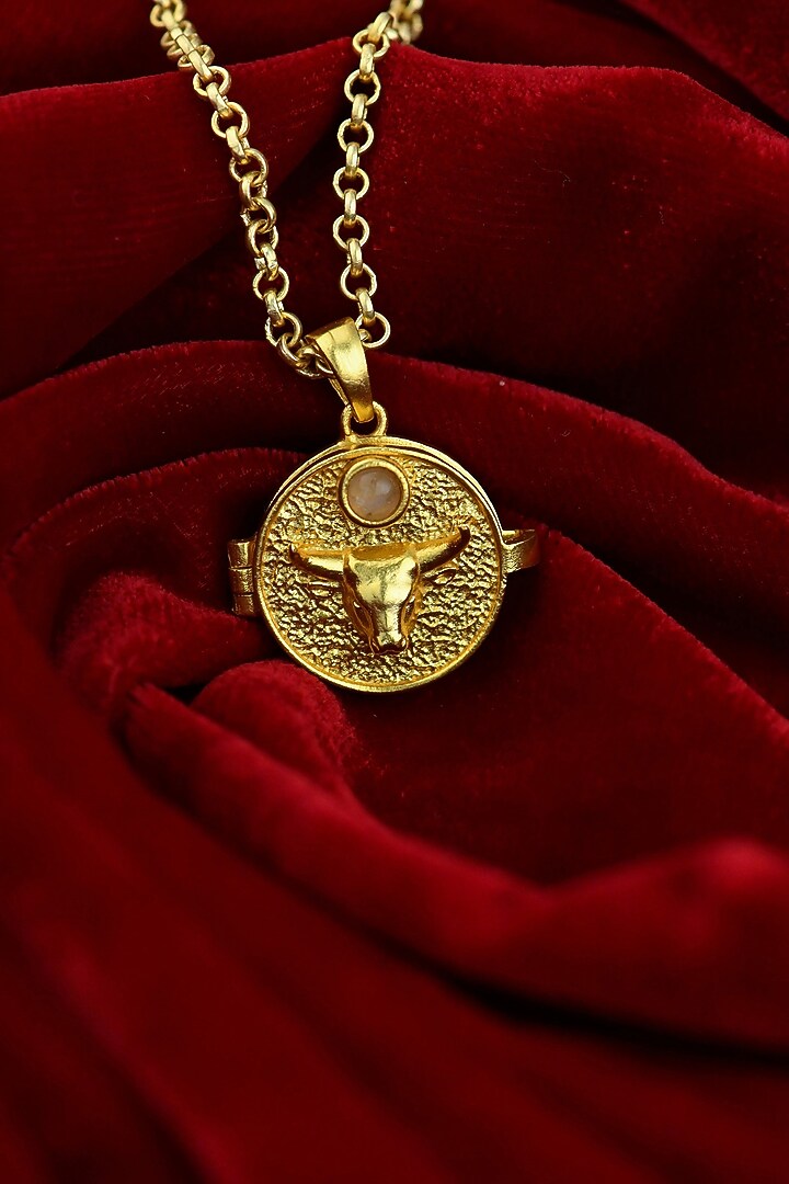 Gold Plated Rose Quartz Stone Taurus Photo Locket Necklace by Totapari at Pernia's Pop Up Shop
