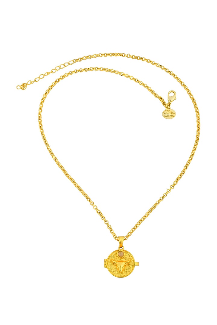 Gold Plated Rose Quartz Stone Taurus Photo Locket Necklace by Totapari at Pernia's Pop Up Shop
