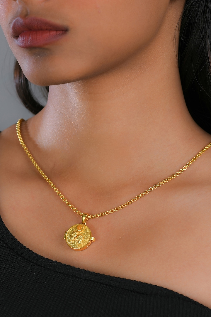Gold Plated Citrine Stone Gemini Photo Locket Necklace by Totapari at Pernia's Pop Up Shop