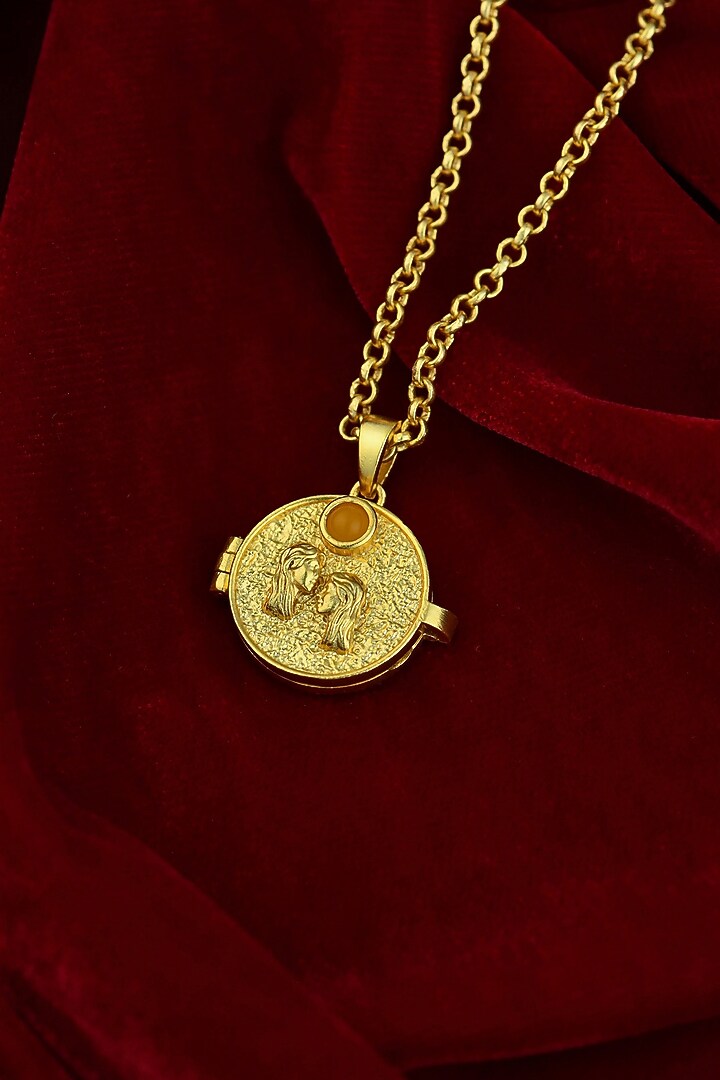 Gold Plated Citrine Stone Gemini Photo Locket Necklace by Totapari at Pernia's Pop Up Shop