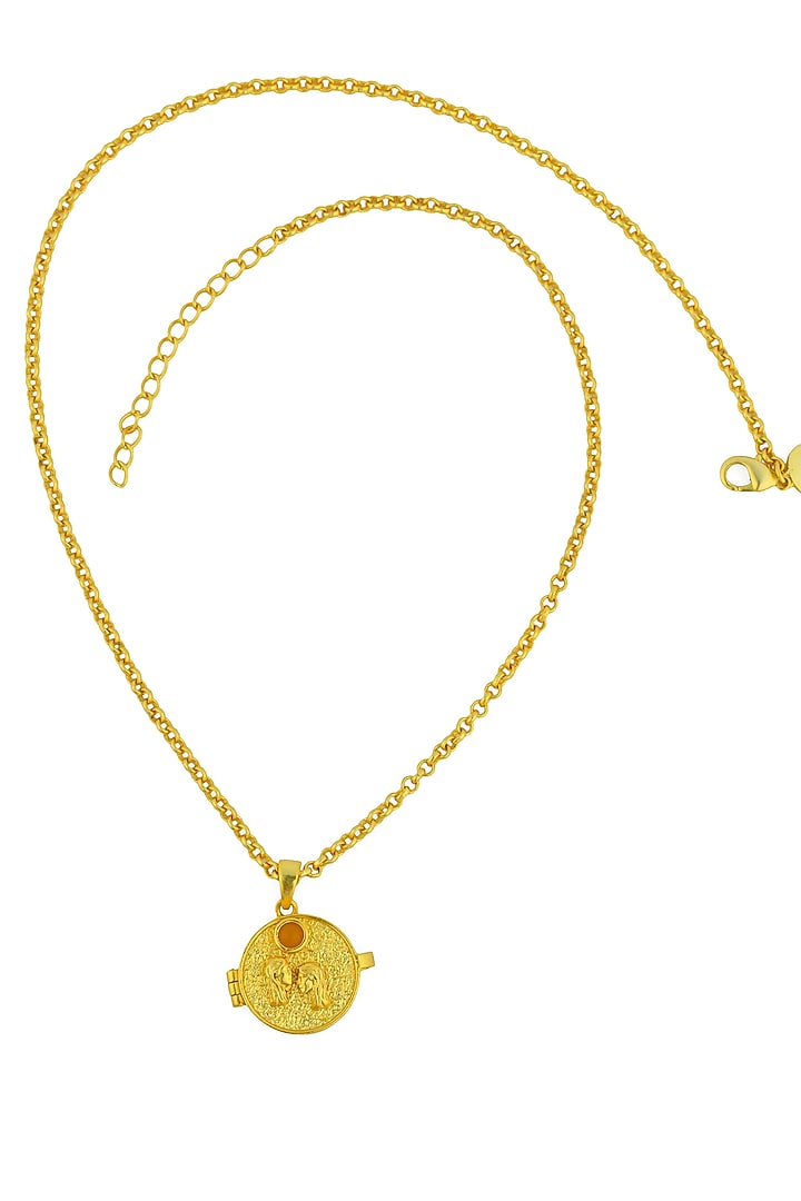 Gold Plated Citrine Stone Gemini Photo Locket Necklace by Totapari at Pernia's Pop Up Shop