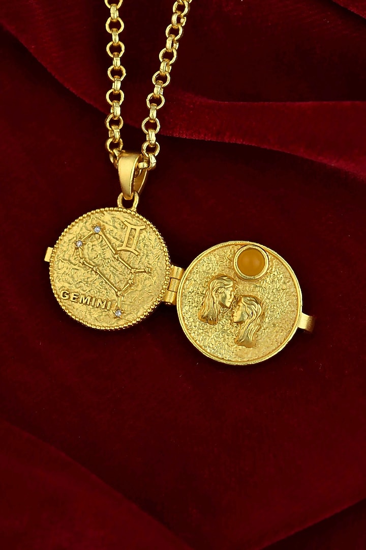 Gold Plated Citrine Stone Gemini Photo Locket Necklace by Totapari at Pernia's Pop Up Shop