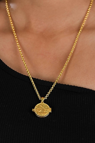 Gold Plated Green Aventurine Stone Cancer Photo Locket Necklace by Totapari