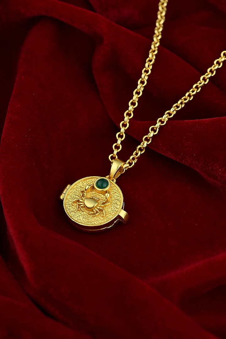 Gold Plated Green Aventurine Stone Cancer Photo Locket Necklace by Totapari at Pernia's Pop Up Shop
