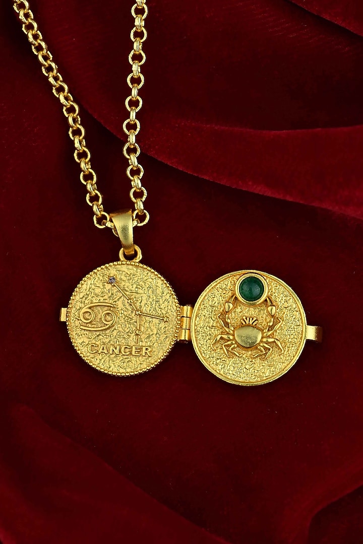 Gold Plated Green Aventurine Stone Cancer Photo Locket Necklace by Totapari at Pernia's Pop Up Shop