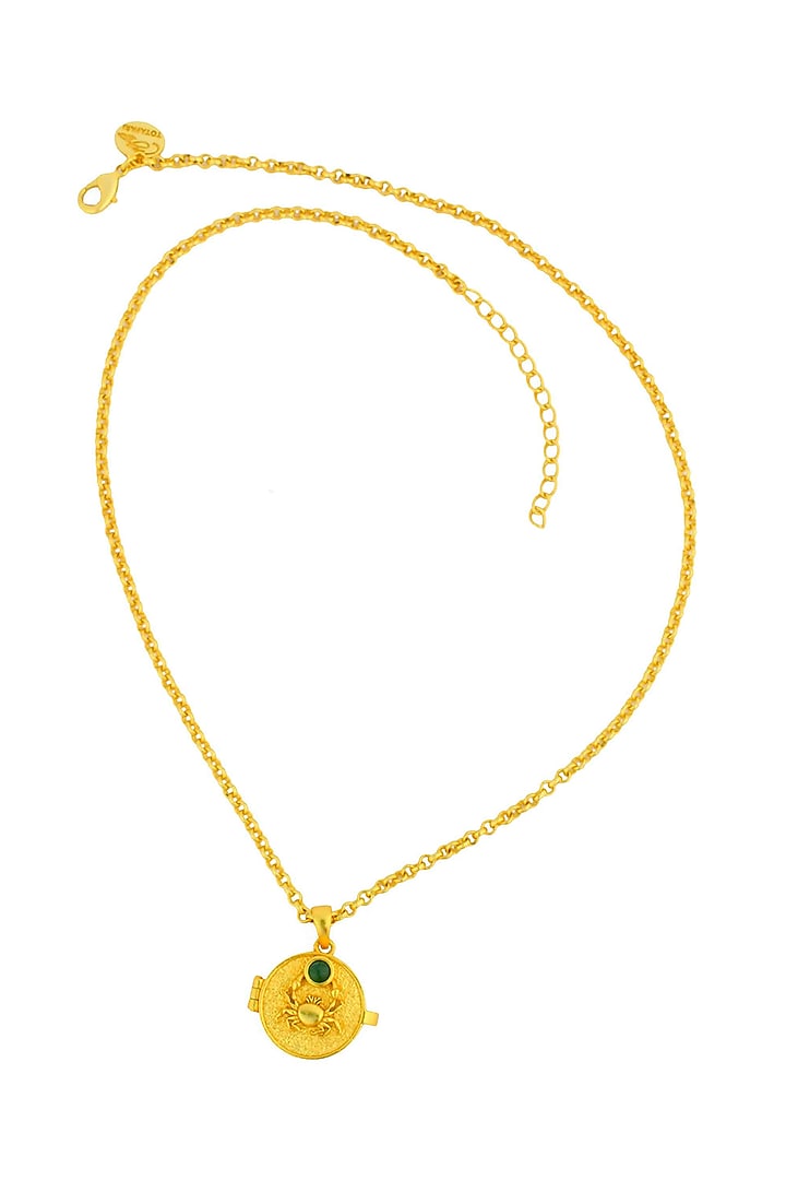 Gold Plated Green Aventurine Stone Cancer Photo Locket Necklace by Totapari at Pernia's Pop Up Shop