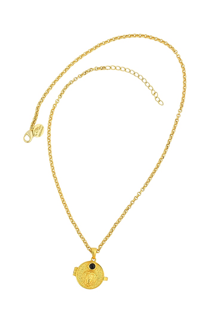 Gold Plated Black Onyx Stone Leo Photo Locket Necklace by Totapari at Pernia's Pop Up Shop