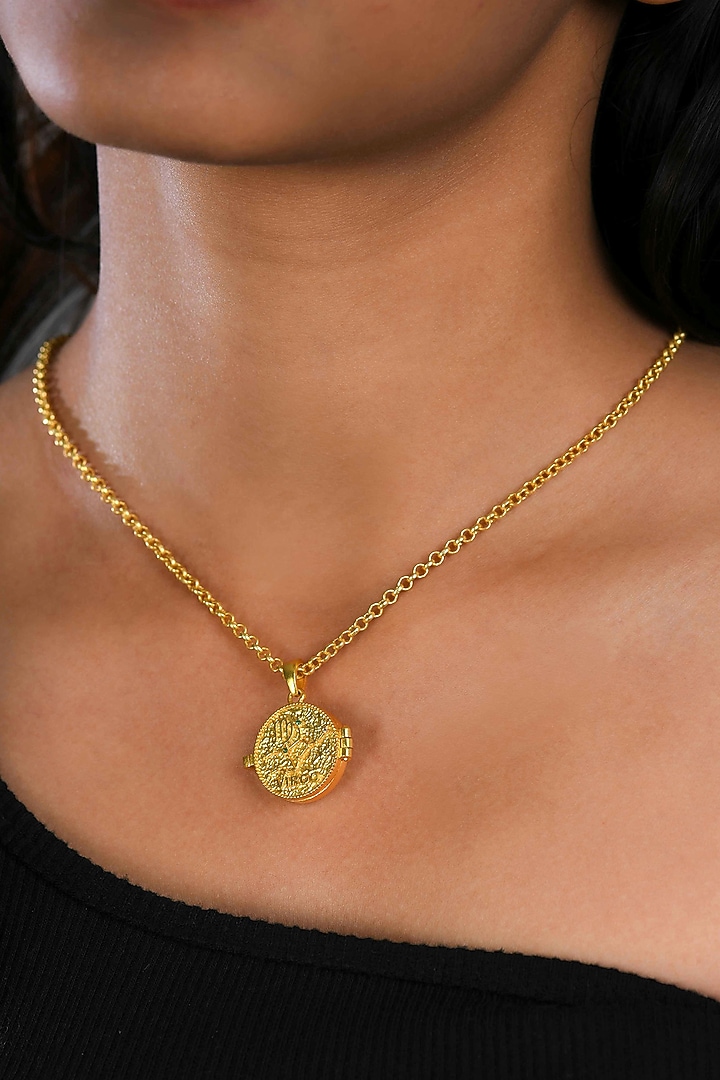 Gold Plated Carnelian Stone Virgo Photo Locket Necklace by Totapari at Pernia's Pop Up Shop