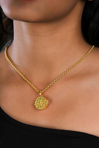Gold Plated Carnelian Stone Virgo Photo Locket Necklace by Totapari