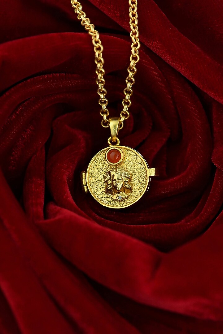 Gold Plated Carnelian Stone Virgo Photo Locket Necklace by Totapari at Pernia's Pop Up Shop