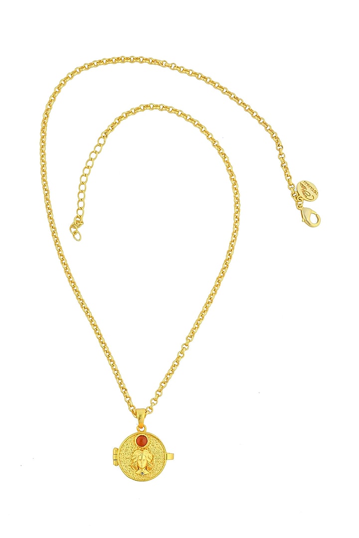 Gold Plated Carnelian Stone Virgo Photo Locket Necklace by Totapari at Pernia's Pop Up Shop