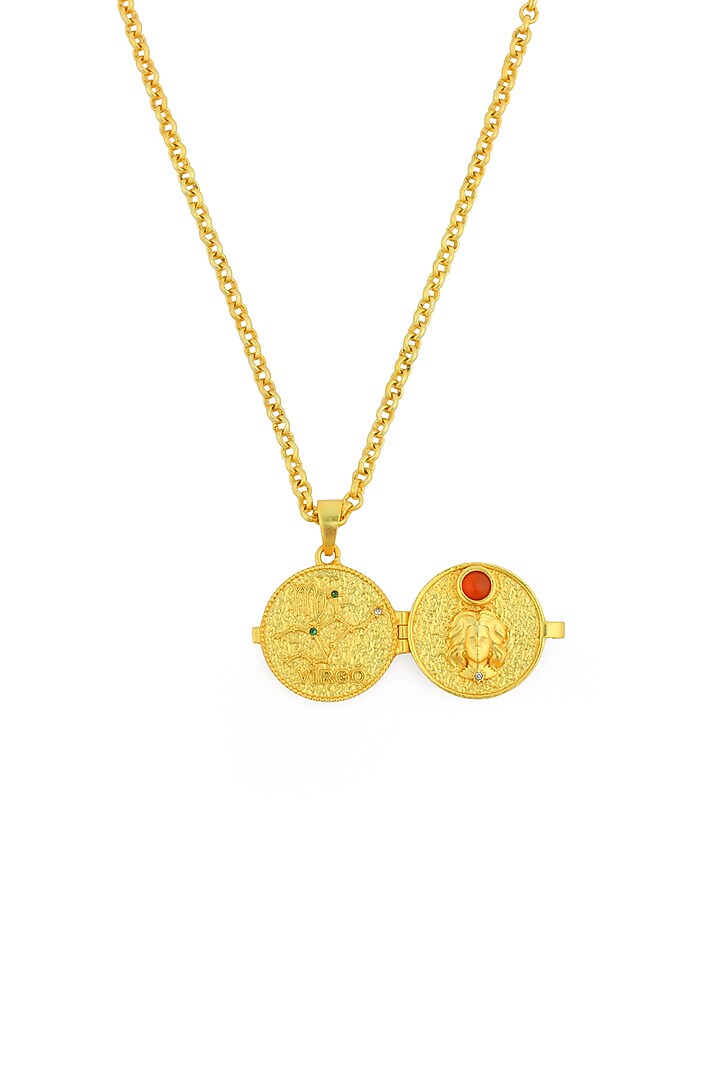 Gold Plated Carnelian Stone Virgo Photo Locket Necklace by Totapari at Pernia's Pop Up Shop