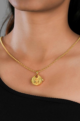 Gold Plated Red Jasper Stone Libra Photo Locket Necklace by Totapari