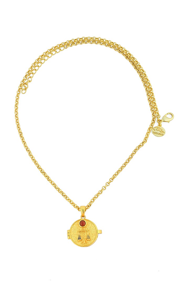 Gold Plated Red Jasper Stone Libra Photo Locket Necklace by Totapari at Pernia's Pop Up Shop