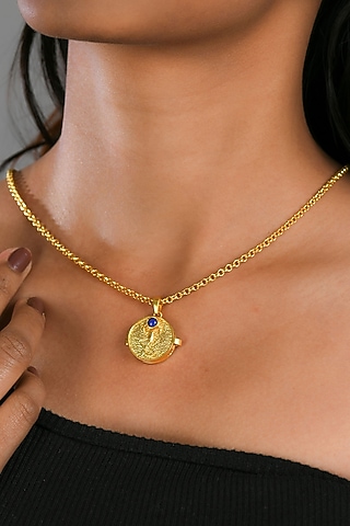 Gold Plated Lapis Lazuli Stone Scorpio Photo Locket Necklace by Totapari