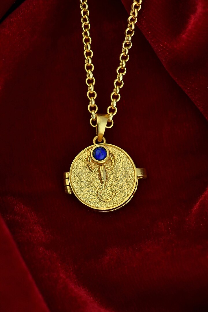 Gold Plated Lapis Lazuli Stone Scorpio Photo Locket Necklace by Totapari at Pernia's Pop Up Shop