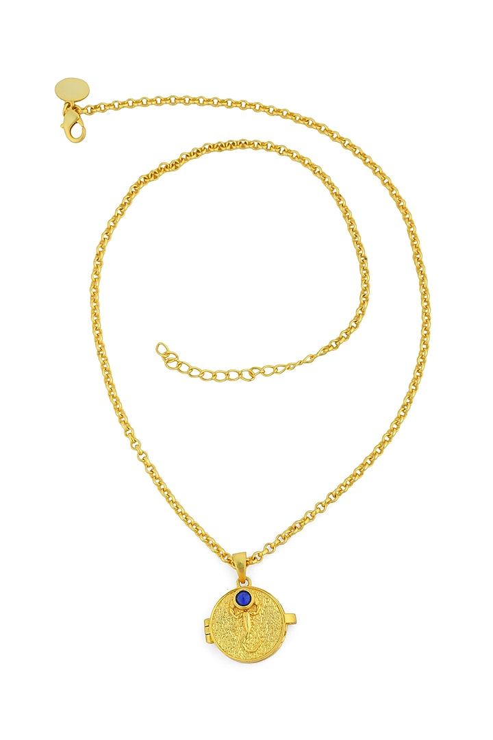 Gold Plated Lapis Lazuli Stone Scorpio Photo Locket Necklace by Totapari at Pernia's Pop Up Shop