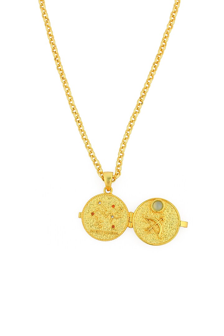 Gold Plated Blue Agate Stone Sagittarius Photo Locket Necklace by Totapari at Pernia's Pop Up Shop
