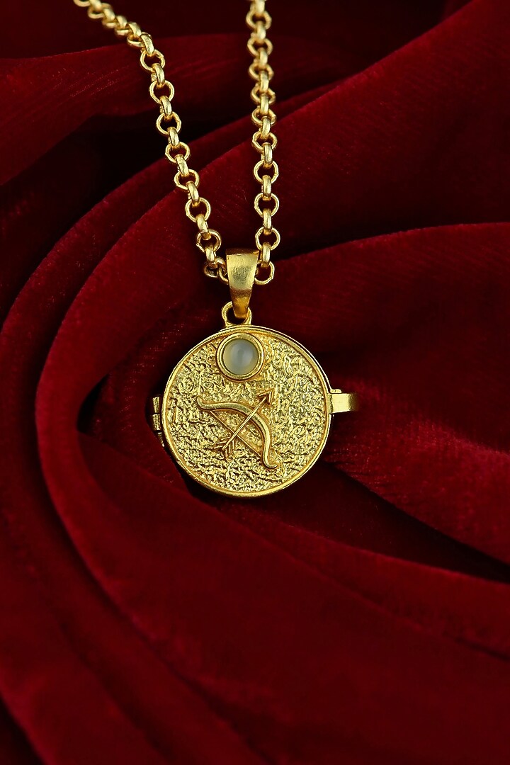 Gold Plated Blue Agate Stone Sagittarius Photo Locket Necklace by Totapari at Pernia's Pop Up Shop