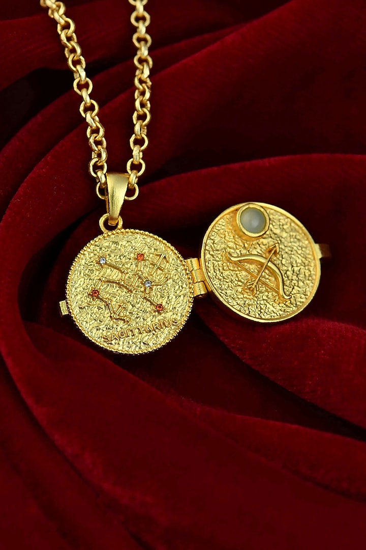 Gold Plated Blue Agate Stone Sagittarius Photo Locket Necklace by Totapari at Pernia's Pop Up Shop