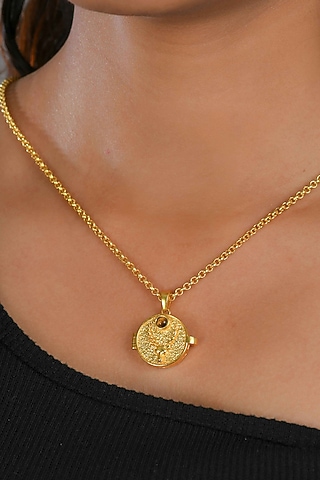 Gold Plated Tiger Stone Capricorn Photo Locket Necklace by Totapari