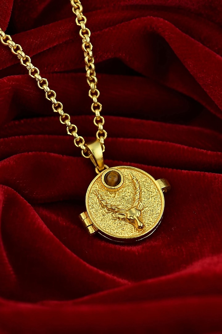 Gold Plated Tiger Stone Capricorn Photo Locket Necklace by Totapari at Pernia's Pop Up Shop