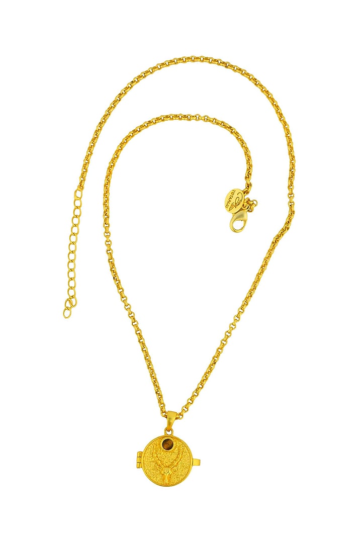 Gold Plated Tiger Stone Capricorn Photo Locket Necklace by Totapari at Pernia's Pop Up Shop