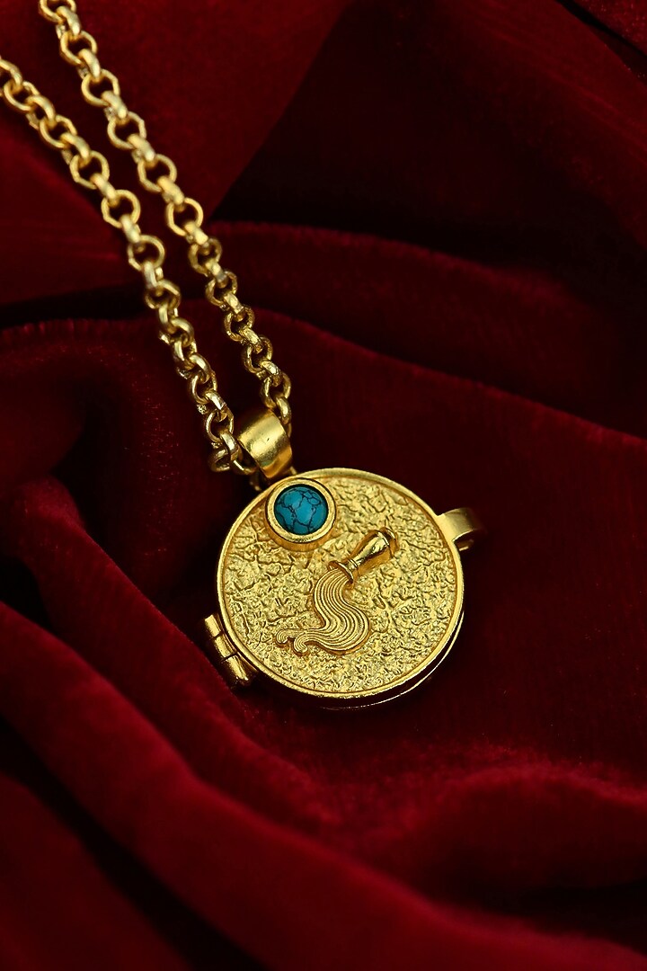 Gold Plated Turquoise Stone Aquarius Photo Locket Necklace by Totapari at Pernia's Pop Up Shop