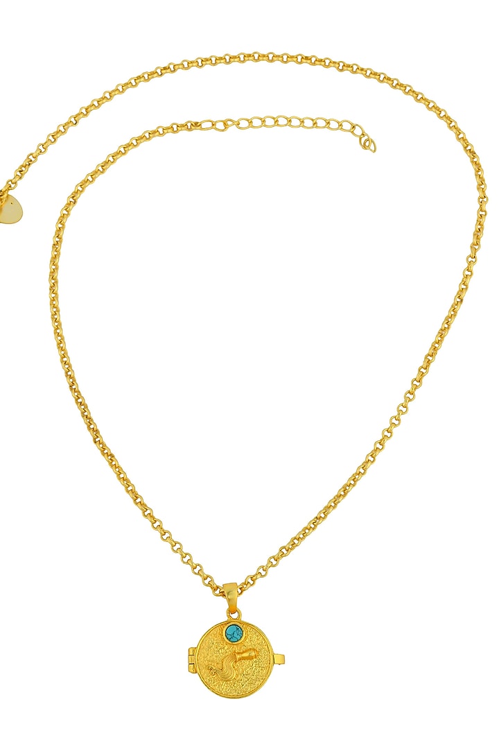 Gold Plated Turquoise Stone Aquarius Photo Locket Necklace by Totapari at Pernia's Pop Up Shop