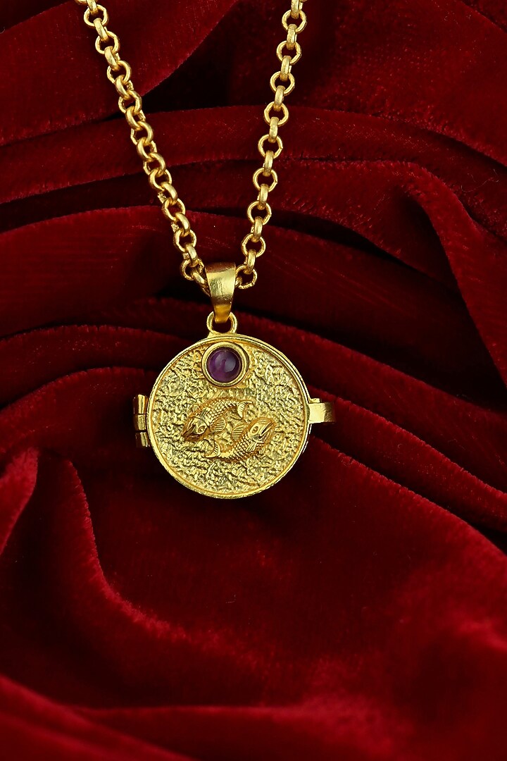 Gold Plated Amethyst Stone Pisces Photo Locket Necklace by Totapari at Pernia's Pop Up Shop