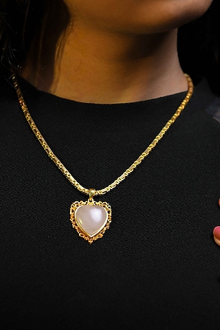 Gold Plated Rose Quartz Stone Heart Of Aurelia Necklace by Totapari